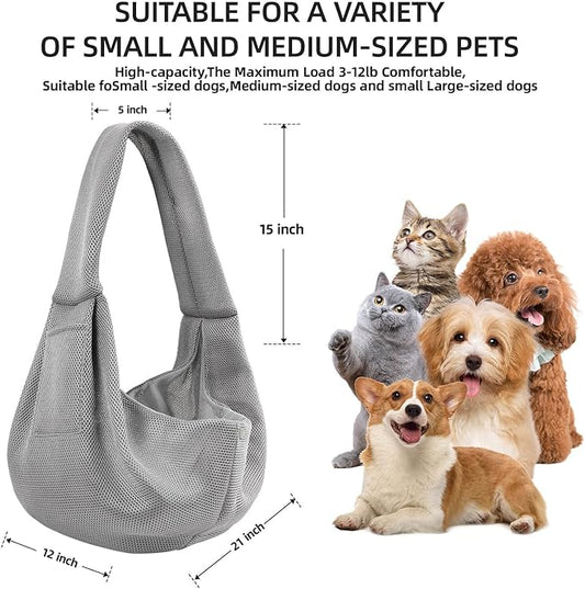 Dog Carrier Sling - Ultra Breathable Reversible Puppy Carrier Purse with Storage Pocket, Travel Safety Harness, Hand-Free Dog Sling Carrier for Carry Small Dogs and Cats, Dog and Cat Harness(Gray)
