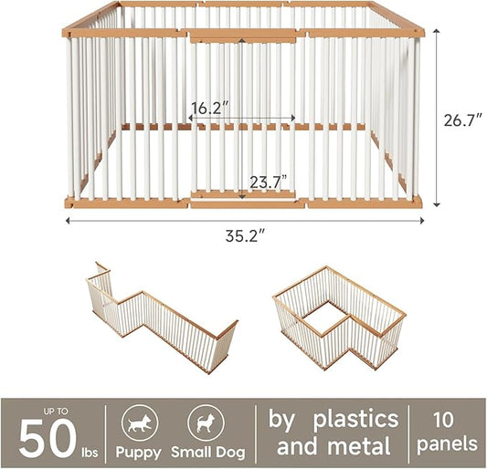 Dog Playpen Foldable Metal Pet Pen Fence Pet Door 10 Panels for Medium/Small Dogs, Indoor & Outdoor,Portable Pet Playpen for Camping, Yard and RV