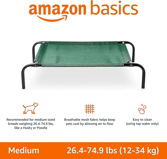Amazon Basics Cooling Elevated Pet Bed, Medium (43 x 26 x 7.5 Inches), Green