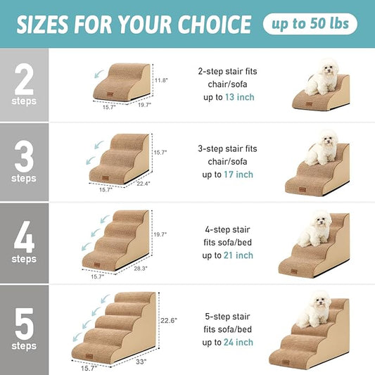 Dog Stairs for Small Dogs 19.7" H, Pet Step with Leakproof Cover, High Density Foam Cat Ramp for Bed, Couch or Sofa, Lightweight, Durable, Comfort, 15.7x28.3x19.7 inch, 4 Tiers, Light Brown