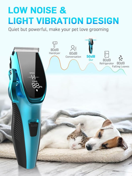Dog Grooming Kit Low Noise Dog Clippers for Grooming Rechargeable Cordless Dog Grooming Clippers 2 Speed 6 Guards for Thick Knot Coats Pet Grooming Kit for Small Medium Large Dogs Cats (Blue)