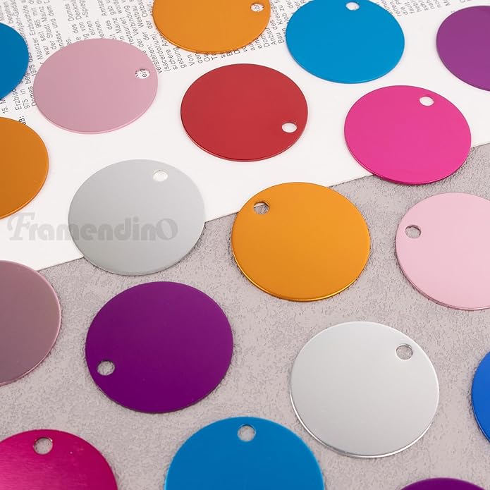 Framendino, Pet ID Tag Colorful Blank Round Double Sided Pets ID Tag Name Phone Number ID Tags Aluminum Charms