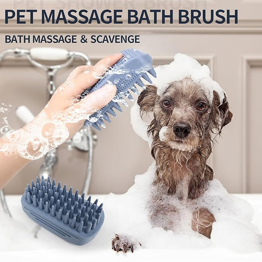 Dog Grooming Brush Pet Shampoo Bath Rubber Bristles Soothing Massage Curry Comb for Doggy Long & Short Hair Dog Scrubber Professional Quality Dog Wash Brush