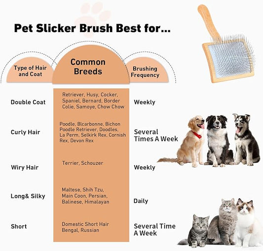 Dog Slicker Brush for Shedding and Grooming Medium or Long Haired Cats, Extra Long & Soft Pin Slicker Brush for Removes Loose Hair, Tangles, Knots, Undercoat, Free Pet Comb, Large, Clear