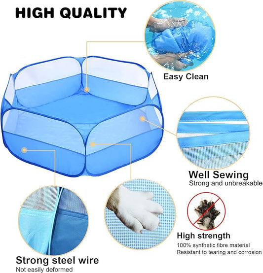 Small Animals Playpen, Breathable & Waterproof Pet Playpen Cage Tent Outdoor/Indoor Portable Fence Tent for Puppy/Kitten/Rabbits/Hamster/Chinchillas/Guinea Pig (Blue)