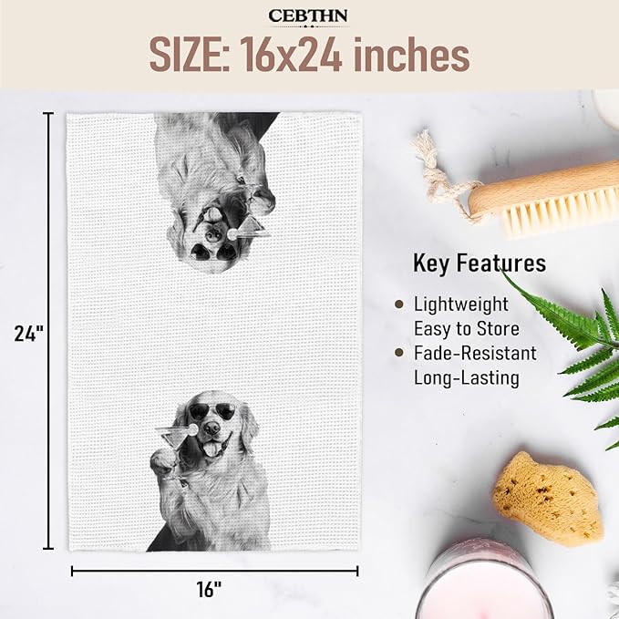 Cocktail Golden Retriever Kitchen Towels, Gifts for Golden Retriever Lovers Dish Towels for Kitchen Drying, Dog Lover Mom Gifts Hand Towels for Bathroom, 16x24 Inch