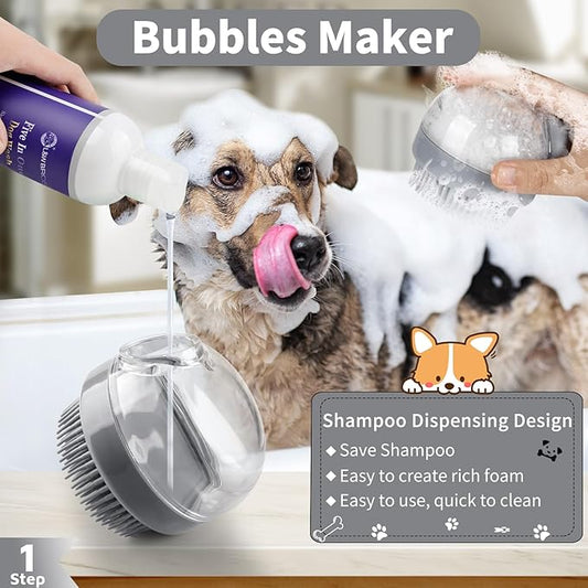 Comotech 3PCS Dog Bath Kit | 5-1 Dog Shampoo and Conditioner | Dog Bath Brush | Dog Scrubber For Bath | Amino Acid Formula (Natural Coconut Oil) Suitable for Puppies and All Pets with Hair - 17oz