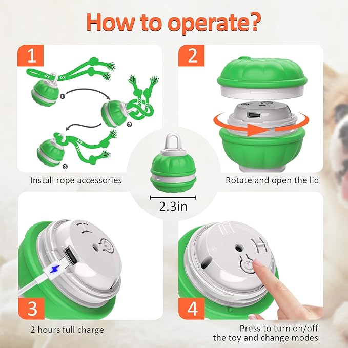 Interactive Dog Toys Rolling Ball for Puppy/Small Dogs,Peppy Pet Ball for Dogs,Motion Activate,Automatic Moving Dog Toy,USB Rechargeable