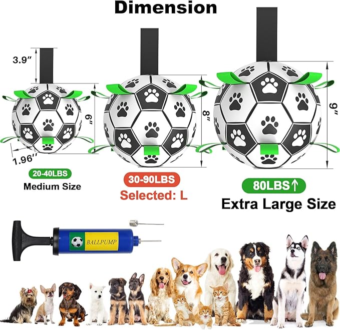 Amasiver Dog Soccer Ball Toys with Straps - 8 inch Large Herding Ball for Dogs, Interactive Dog Toys for Tug of War, Tug Toy Birthday Gifts, Water Toy, World Cup Sturdy Dog Balls for Medium Large