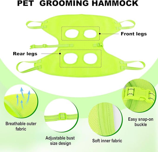Dog Grooming Hammock for Dogs & Cats - Cat Hanger Sling Restraint Bag with Pet Nail Clipper Trimmer, Pet Grooming Harness for Nail Trimming/Clipping (Medium, Green)