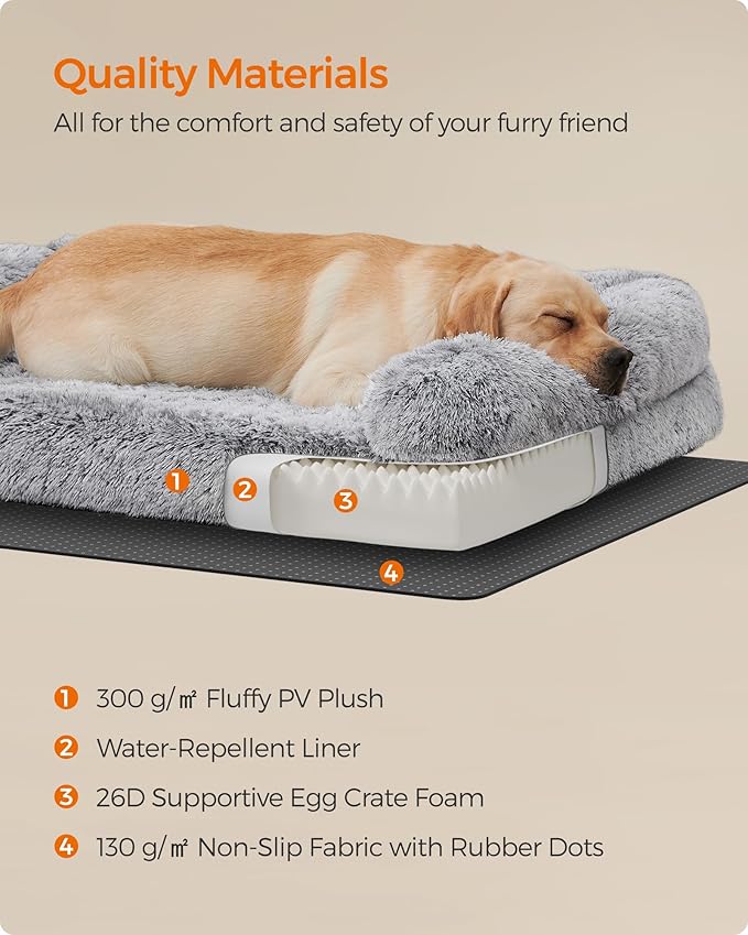Feandrea Dog Bed, Orthopaedic Dog Sofa Bed for Medium and Large Dogs, Waterproof Ped Bed with Removable Washable Cover, 42 x 31.5 x 9 Inches, Gray Ombré UPGW233G01