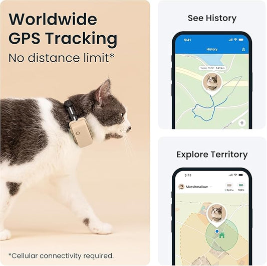 Tractive GPS Cat Tracker (6.5 lbs+), Real-time Pet Location Tracker, Health & Wellness Alerts, Battery Life Up to 7 Days, Breakaway Cat Collar Included (Brown)
