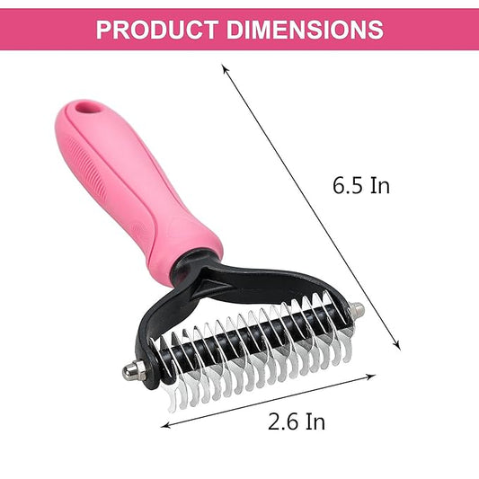 Undercoat Rake for Dogs, 2 Side Undercoat Brush for Deshedding and Dematting for Dog Cat Rabbit, Professional Pet Grooming HairTools, Removes Loose Undercoat and Nasty Shedding, Pink