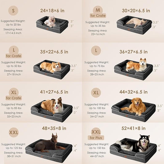 EHEYCIGA Orthopedic Dog Bed for Medium Dogs, Waterproof Memory Foam Medium Dog Beds with Sides, Non-Slip Bottom and Egg-Crate Foam Medium Dog Couch Bed with Washable Removable Cover, Dark Grey