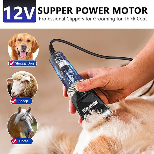 Professional Dog Grooming Clippers for Thick Coat - Dog Hair Trimmer for Grooming Kit- Sheep Shears for Thick Hair – Pet Grooming Clippers for Dogs, Cats, Sheeps, Horse (Black)