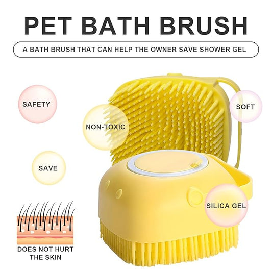 BLMHTWO Pet Bath Brush Dog Scrubber for Bath Pet Shampoo Brush Dog Bathing Brush Pet Bubble Brush with Silicone Loop Handle for Long Short Haired Dogs and Cats Yellow