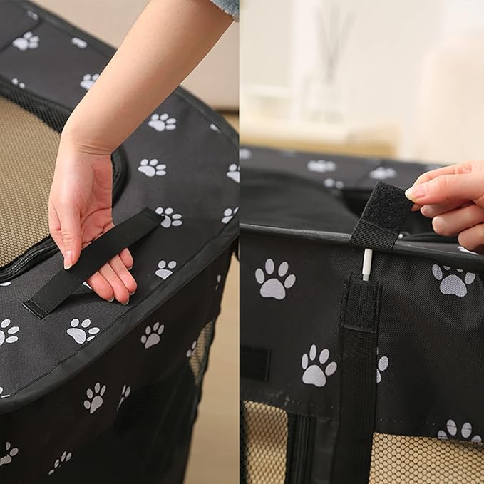 Foldable Pet Playpen, Puppy Play Pen for Indoors, Cute Small Dog Playpen, Sturdy Playpen for Cats Outdoor (Large, Black)