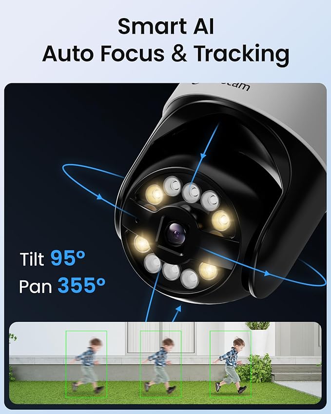 Loocam 4K Wireless Security Camera System Wi-Fi 6, Color Night Vision, 355° Pan 95° Tilt, Light & Siren Alarm, Human Vehicle Detection, Two-Way Audio for Indoor Outdoor, 8CH NVR 1TB HDD Included
