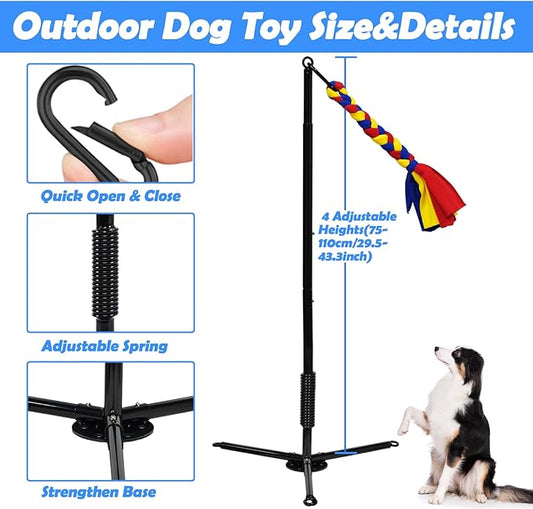 Outdoor Dog Toy,Interactive Exercise Game in Yard Park Tug of War Tether for Large Medium Small Dog with 2 Rope Toy and Bell Pull Chase and Solo Play
