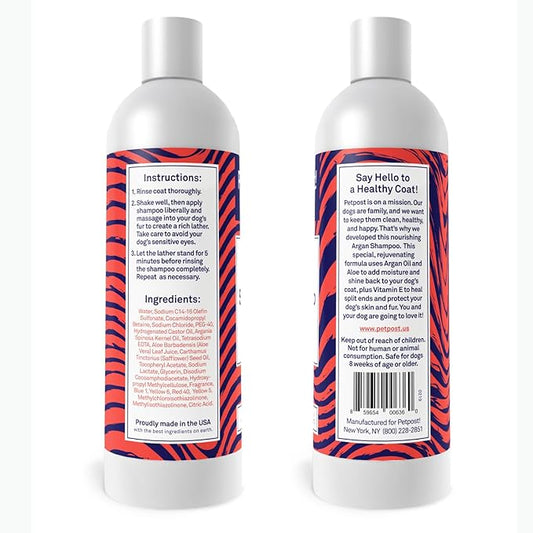 Petpost | Argan Shampoo for Dogs - Naturally Heals, Protects, & Rejuvenates Dog Dry Skin & Coat - Argan Oil and Aloe Formula 8 oz.
