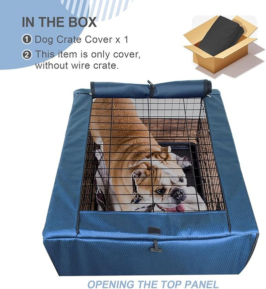 Explore Land Dog Crate Cover for 24 Inches Wire Cage, Heavy-Duty Lattice Pet Kennel Enclosure Compatible with 1 2 3 Doors Standard Metal Cage (Blue)