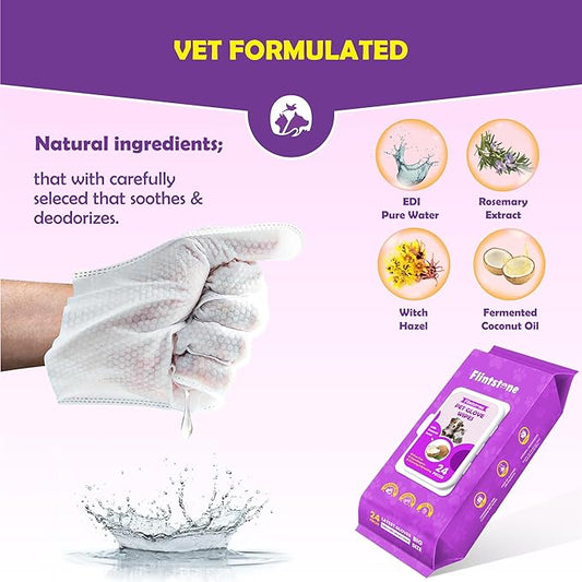 Flintstone Dog Wipes Cleaning Deodorizing - Hypoallergenic Cat Wipes - Extra Thick Wet Dog Wipes for Paws and Butt - Daily Care & Travel Pet Wipes - Latest Pet Wipes for Dogs, Puppy & Cats – 24pcs
