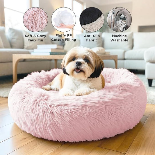 Small Donut Dog Bed, Calming Dog Bed Washable Ideal for Small to Large Dogs and Cats & Round Dog Bed,Anti-Anxiety Multiple Sizes (Pink, Combo X-Small (21" L x 21" W x 7" Th))