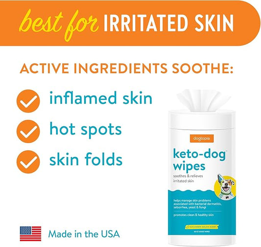 Keto Dog Wipes for Pets (60ct) | Soothing and Convenient Wipes for Pets’ Irritated Skin | Relief for Skin Problems in Dogs