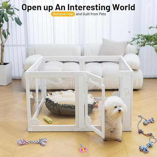 Clear Acrylic Dog Playpen Foldable Fence Kennel for Dogs Plastic Puppy Enclosure for Cat Rabbit Easy Assemble Pet Pen for Pig Indoor Transparent Preferable for Small Dogs (23.6“ Height, 8PCS)