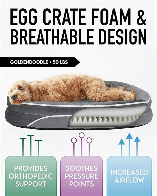 OhGeni Orthopedic Dog Bed for Extra Large Dogs, Dog Couch Design with Egg Foam Support, Removable, Machine Washable Plush Cover and Non-Slip Bottom with Four Sided Bolster Cushion (Gray)