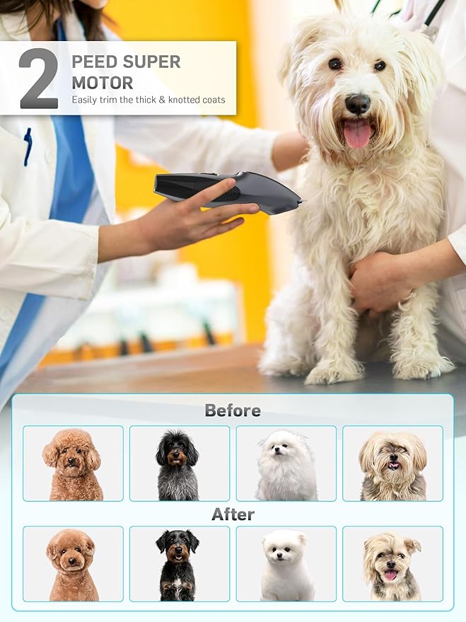 Dog Grooming Kit Low Noise,Cordless 4 in 1 Dog Clippers for Grooming Rechargeable Pet Cat Trimmer with 2 Speed,6 Guards,Scissors,Comb for Small Medium Large Pets Dogs Cats Thick Hair Cutting (Pewter)