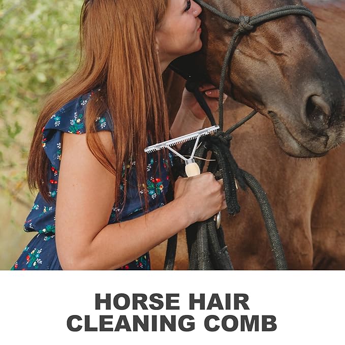 iplusmile Dematting Brush Rake Comb - Gentle Undercoat Scrubber for Horses, Dogs with Shedding Fur, and Pet Grooming, Wood Handle