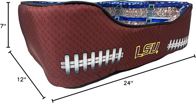 NCAA Louisiana State Tigers Stadium Dog Bed, Pet Pillow Bed for Dogs, Sporty Football Dog Bed and Lounge Cushion