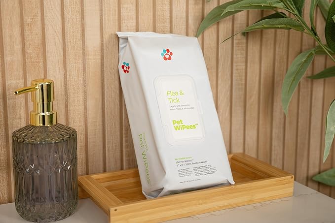 Flea & Tick Pet WiPees™ – 100 Natural Flea and Tick Prevention for Dogs & Cats, 99% Bio-Based, Lick-Safe, Daily Plant-Powered Flea & Tick Wipes for Bug Defense & Skin Relief