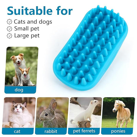2 Pack Silicone & Rubber Pet Grooming Brushes - Bath, Massage & Shedding Brushes for Dogs & Cats with Long or Short Hair