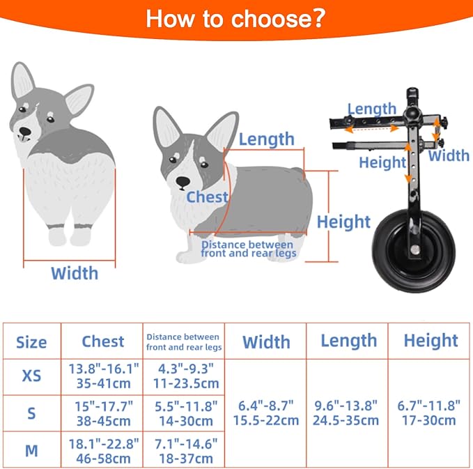 Dog Wheelchair for Back Legs,Adjustable Dog Wheelchairs with 2 Wheels,Dog Wheelchair Cart for Hip Support,Mobility Aids for Small Pets Hind Limbs(X-Small)