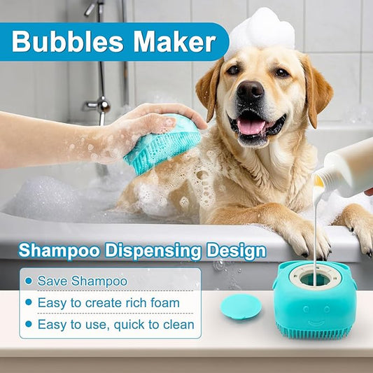 Enmaipet 4-in-1 Dog Grooming Brush,Dog Bath Brush Set,Adjustable Handle Shampoo Brush & Scrubber, Dog Grooming Gloves for Short & Long Haired Dogs & Cats