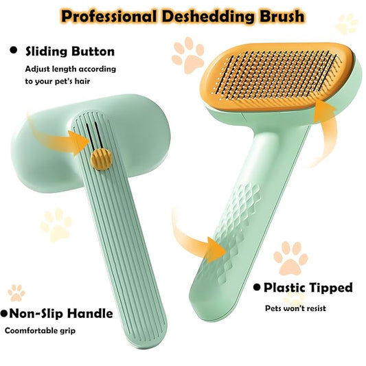 Dog Brush for Shedding & Grooming, Self Cleaning Slicker Brushes with Bath Brush for Shot Long Haired Dogs Cats, Cat Deshedding Brushes Puppy Pet Grooming Undercoat Comb for Sensitive Skin