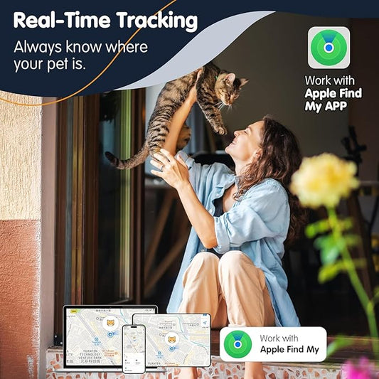 Pet Tracker for Cat, Smart Cat Location Tracker with Holder, MFi Certificated Tracking Device, No Monthly Fee, Works with Find My, Collar Not Included, Not GPS Tracker(iOS Only) - Blue,Small