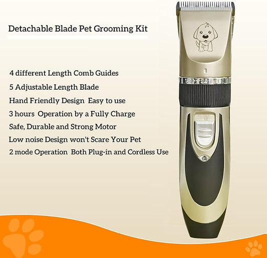 Dog Clippers Cat Clippers for Grooming with Narrow Blade Low Noise, Rechargeable, Cordless, Pet Shaver for Matted Hair, Quiet Trimmer Pet Hair Thick Coats, for Dogs, Cats, Rabbits