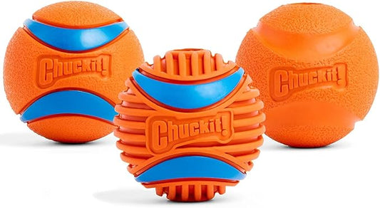 Chuckit! Gen 3 Fetch Medley Dog Balls - Includes the High-Bounce Fetch Ball, Floating Ultra Ball, and Rugged Ball - Durable Rubber Toys for Dogs 20-60 lbs - Size Medium - 2.5-inch Diameter - Set of 3