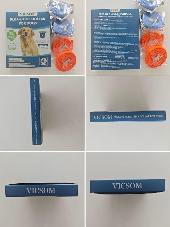 Dog Flea and Tick Collar 4 Pack, Waterproof Adjustable Collar for Dogs and Puppies, 32-Month Prevention, Blue & Orange