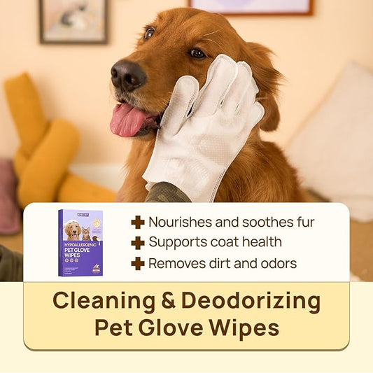 HICC PET Cleaning & Deodorizing Bath Wipes for Dogs and Cats, Hypoallergenic Nourish Fur Coconut Oil Dog Grooming Wipes, Puppy Bathing Gloves Wipes for Daily and Traveling
