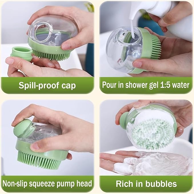 Dog Bath Scrubber Brush Pet Dog Grooming Massage Shampoo Bath Brush with Soap and Shampoo Dispenser Soft Silicone Bristle for Long Short Haired Dogs Cats Shower (BLUE)