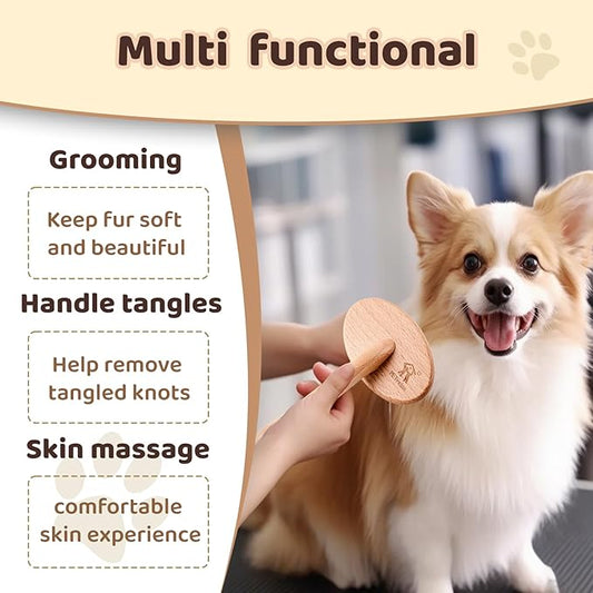 Dog Slicker Brush for Shedding, Grooming, Dematting - Long/Short Hair Pets, Poodle, Puppy & Indoor Cats, Oval Pin Brush with Coated Tips & Air-Cushion Design, Lightweight Beech Wood Body