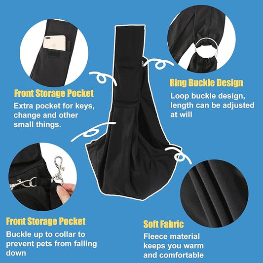 Dog Cat Sling Pouch Carrier Bag, Adjustable Strap Comfortable Safe Portable Hands Free Pet Outdoor Travel Bag, Fit Small & Medium Puppy Dog Cat