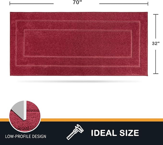 PURRUGS Dirt Trapper Door Mat 32" x 70", Non-Slip/Skid Machine Washable Entryway Rug, Dog Door Mat, Super Absorbent Welcome Mat for Muddy Wet Shoes and Paws, Burgundy Red