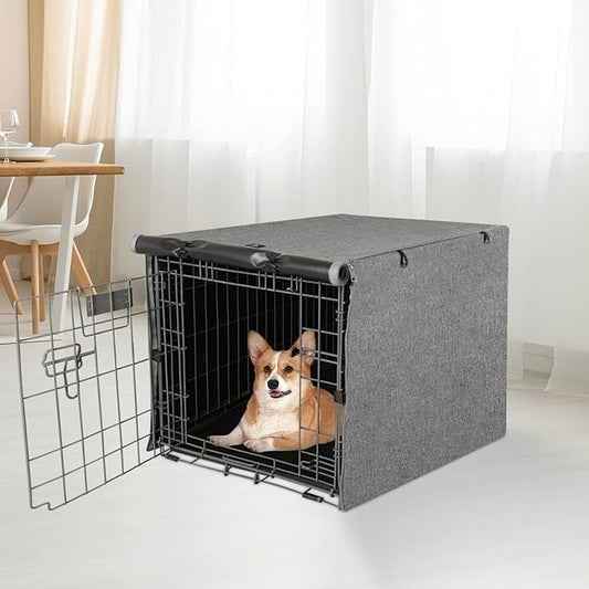 X-ZONE PET Double Door Dog Crate Cover - Polyester Pet Kennel Cover (Fits 24 30 36 42 48 inches Wire Crate) (30 Inch, Grey)