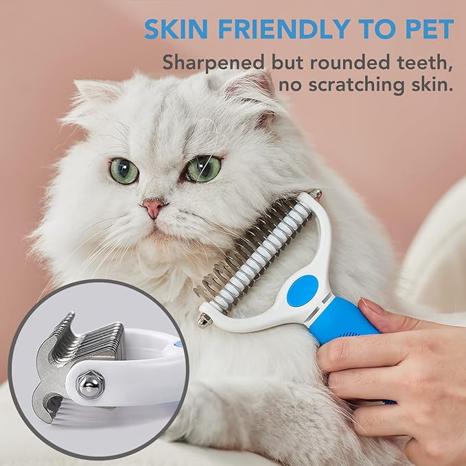 Pet Grooming Brush- Double Sided Dematting and Deshedding Undercoat Rake for Dogs and Cats- Safe Dog Shedding Brush, Blue1