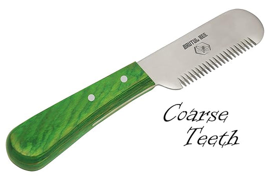 Grooming Coat Stripping Knife Set of 3 - Wooden Handle with Stainless Steel Blade Non-Slip Trimmer for Dogs - Right Handed (GREEN)